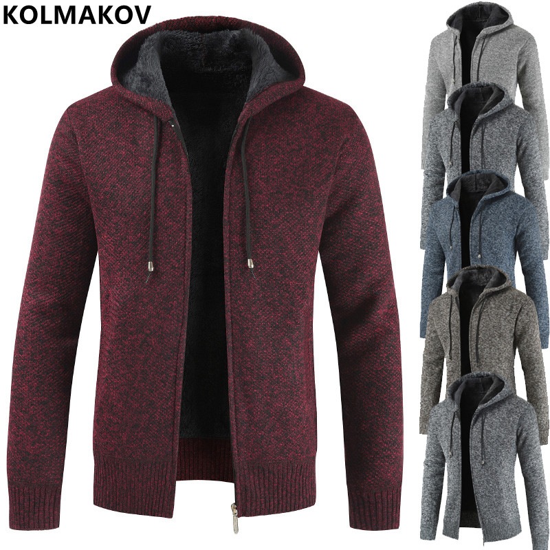 2022 Autumn/Winter New Men&s Fashion Casual Solid Color Sweater Men&s Fleece and Thick Warm Large Size High Quality Hooded Coat